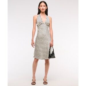 Abercrombie & Fitch Halter Knee-Length Slip Dress Black Polka Dot